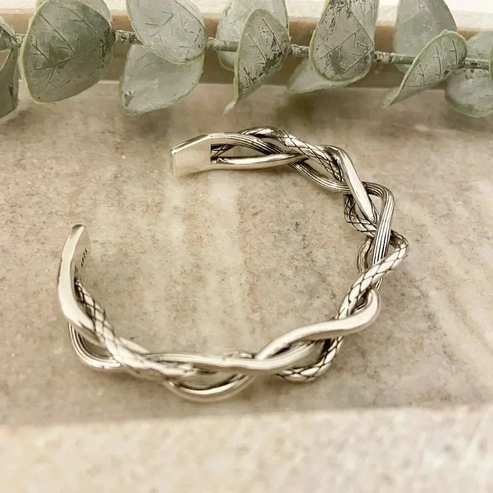 925 Sterling Silver Mens Bangle Bracelet Vintage Cuff Twist Bracelet Modern Cuff